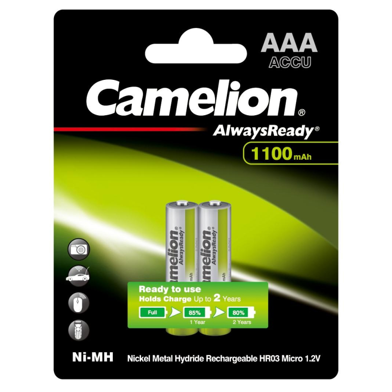 Аккумулятор Camelion Always Ready AAA 2шт/бл(NH-AAA1100BP2,1.2В) (15037) 1840397