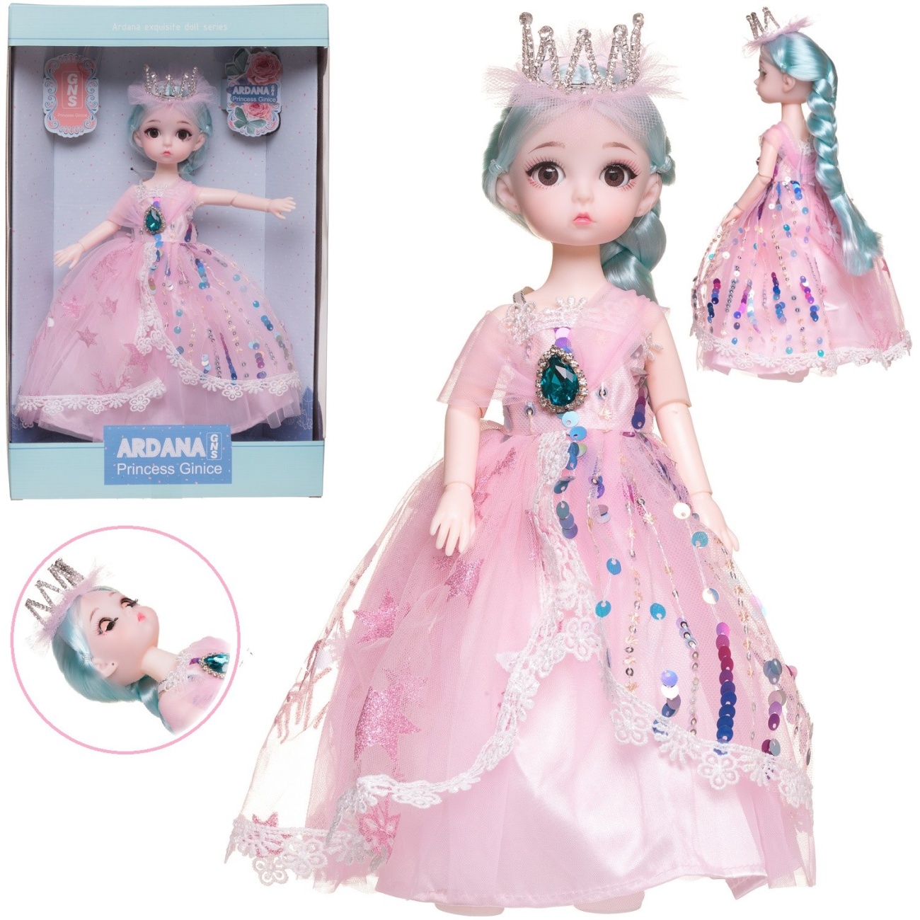 Кукла Junfa Ardana Princess 30 см с короной в роскошном розовом платье WJ-36575/розовое