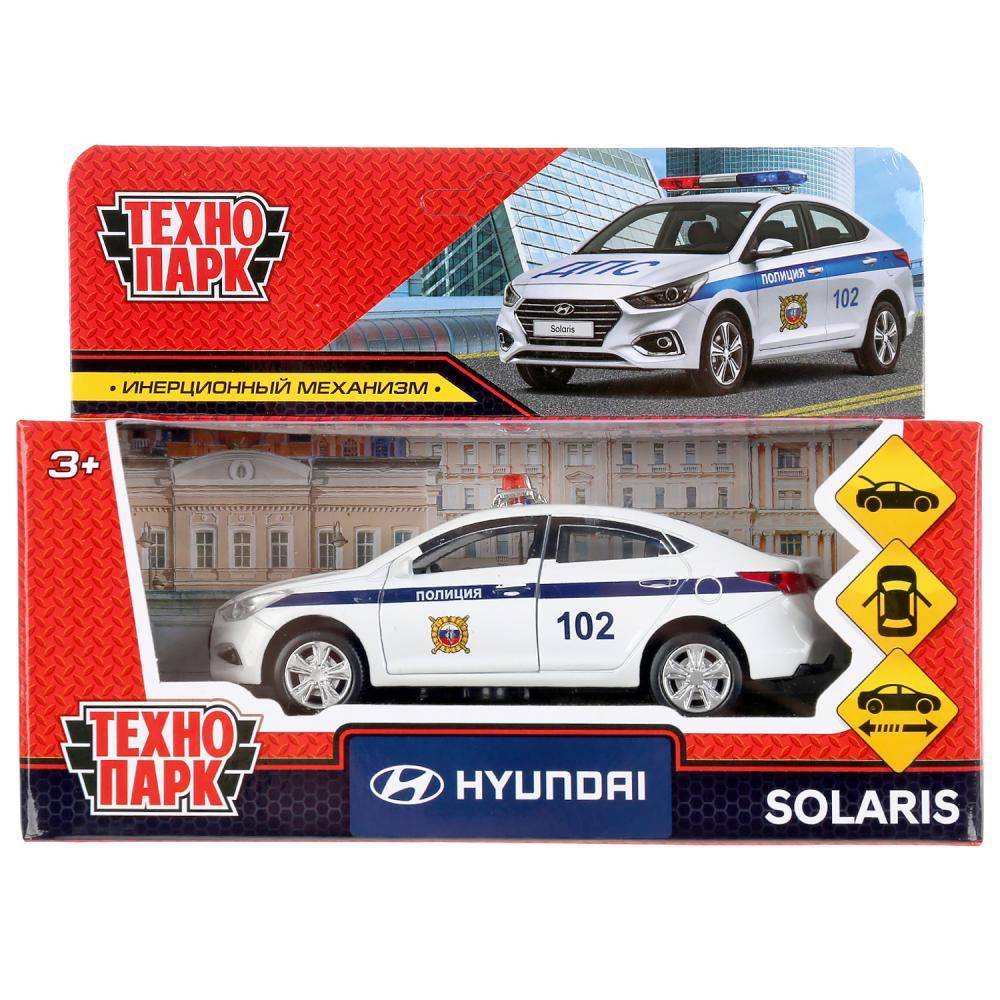 Машина металл "Хюндай солярис полиция" 12 см откр. двери, инерционная, белый Технопарк SOLARIS2-12POL-WH