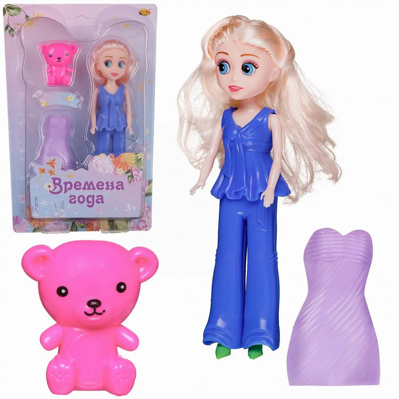 Кукла ABtoys Времена года 17 см в брючном костюме с медвежонком и доп.платьем набор 10 PT-01842/набор10