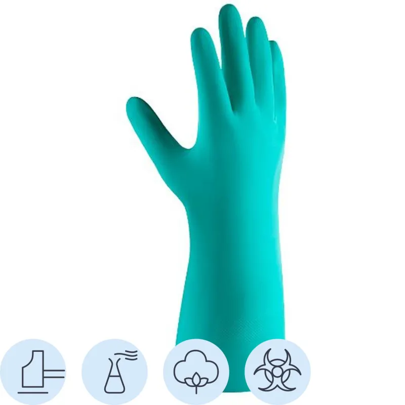 Перчатки нитриловые с хлопковым напылением JetaSafety JN711 цв.зеленый р.L Jeta Safety 1420340