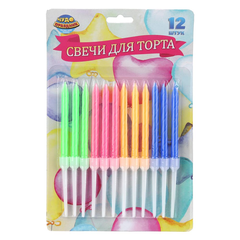 Свечи для торта с держателем, 12 шт. "Воздушные шары" (4 цвета) Чудо праздник СС12-113348-C