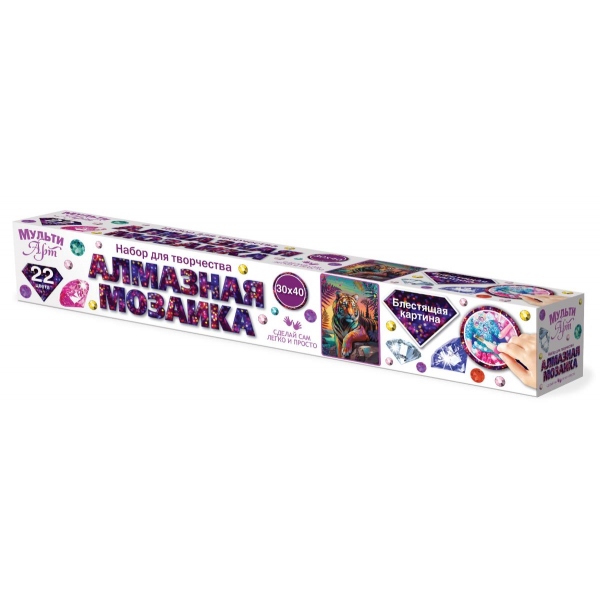Алмазная мозаика 30х40см. в рулоне с част. заполнением "Тигр" MultiArt AMR30X40-117389