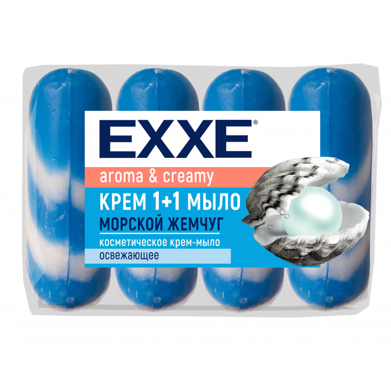 Крем-мыло EXXE 1+1 Морской жемчуг 90гр синее полосатое экопак 4шт/уп 1486872 С0006182