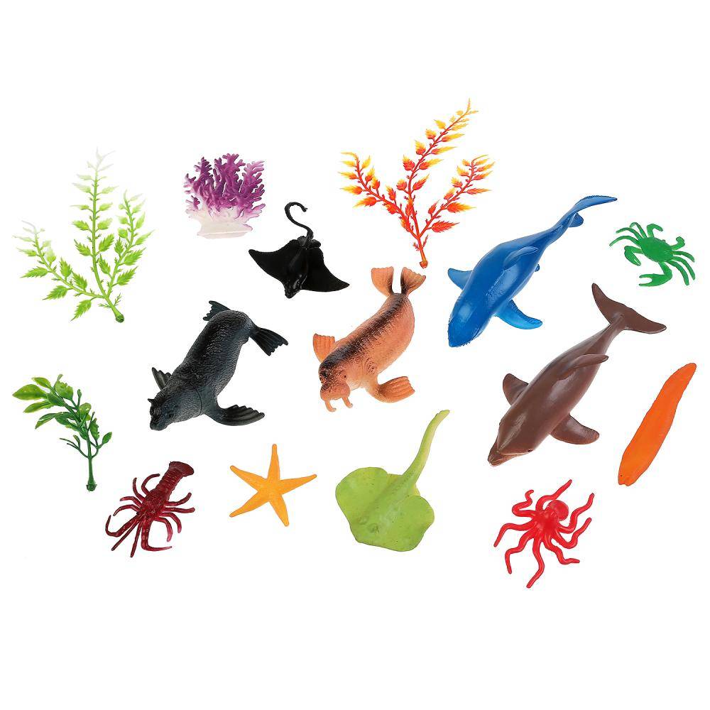 Игрушка пластизоль подводный мир (11 животных + 4 водоросли) Играем Вместе B1084601-R