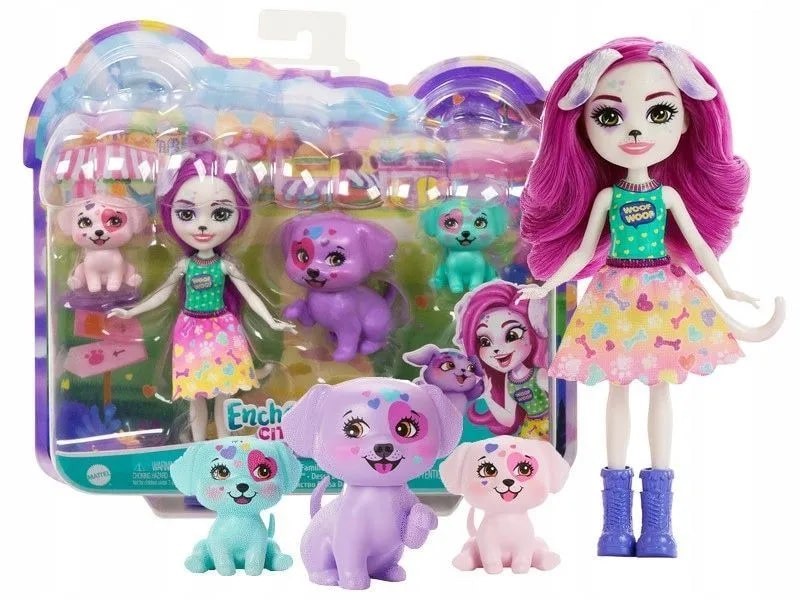 Игровой набор Mattel Enchantimals Кукла Далматинец Десса с 3 зверушками HKN14/GJX43