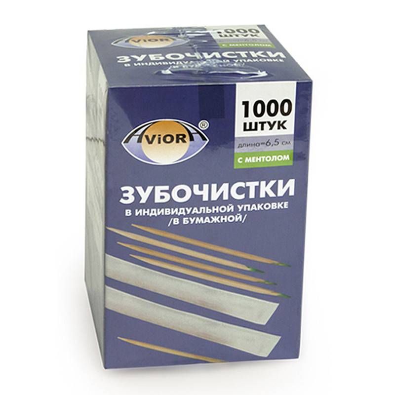 Зубочистки бамбуковые с ментолом Aviora 1000 штук в бумажных упаковках 732305