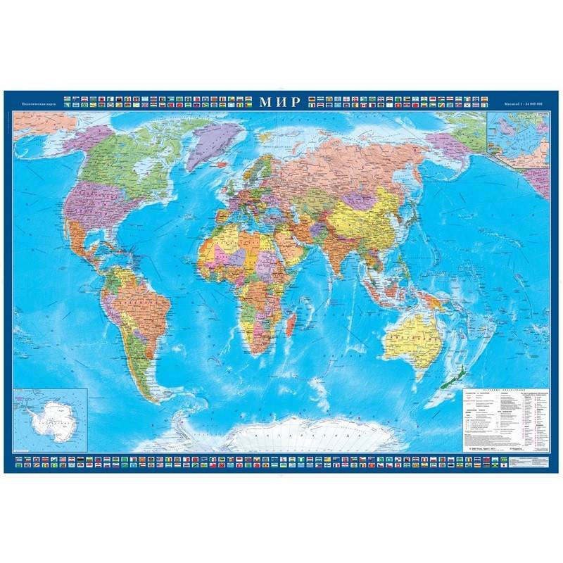 Настенная карта Мир политическая 1:25 млн Атлас Принт 868829