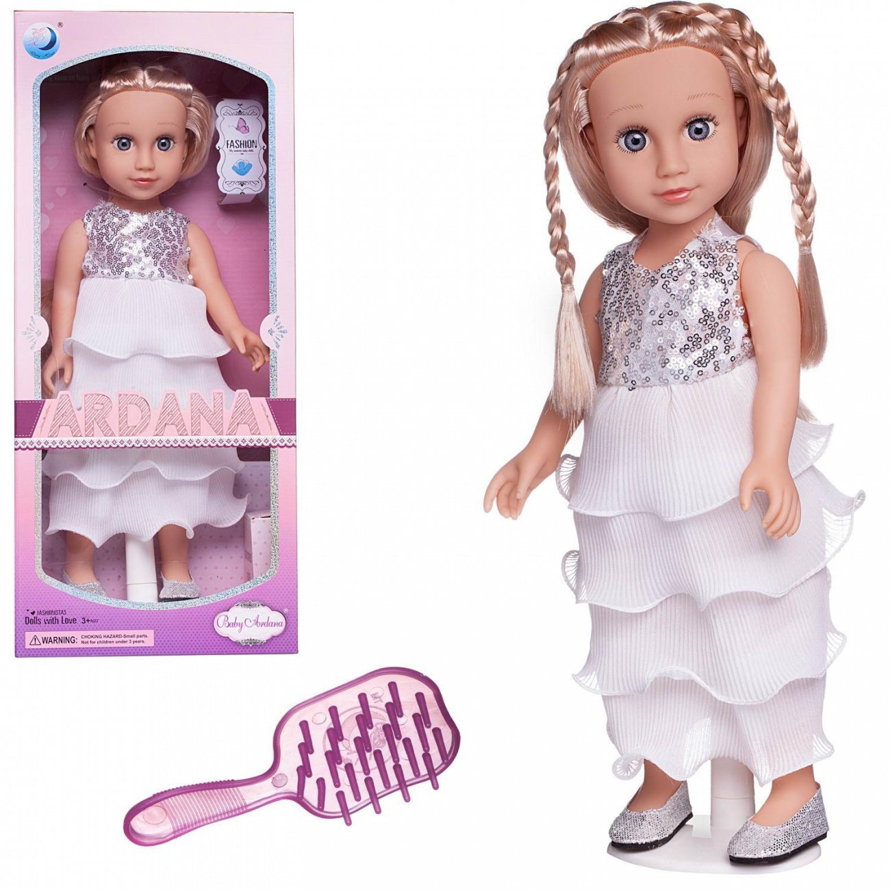 Кукла Junfa Ardana Baby в белом платье с серебристыми пайетами 45 см WJ-21816