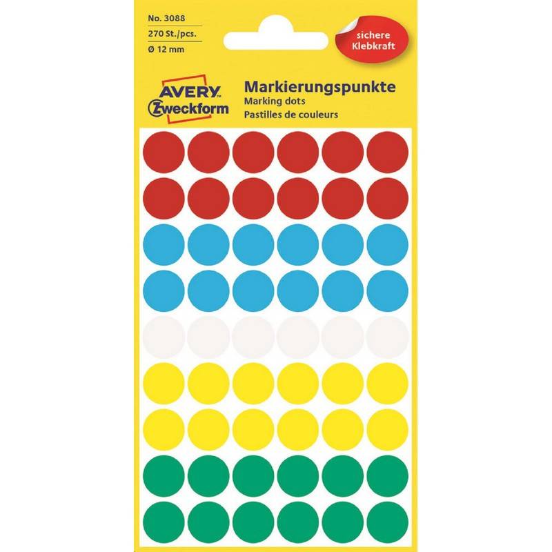 Этикетки самоклеящиеся Avery Zweckform ассорти диаметр 12 мм (54 шт на л, 5 л в уп) 950413