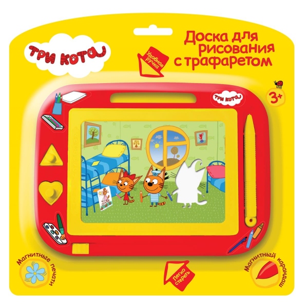 Доска для рисования Три Кота, трафарет, магнитная, 2 печати Играем Вместе HS8006KS3CATS (48)