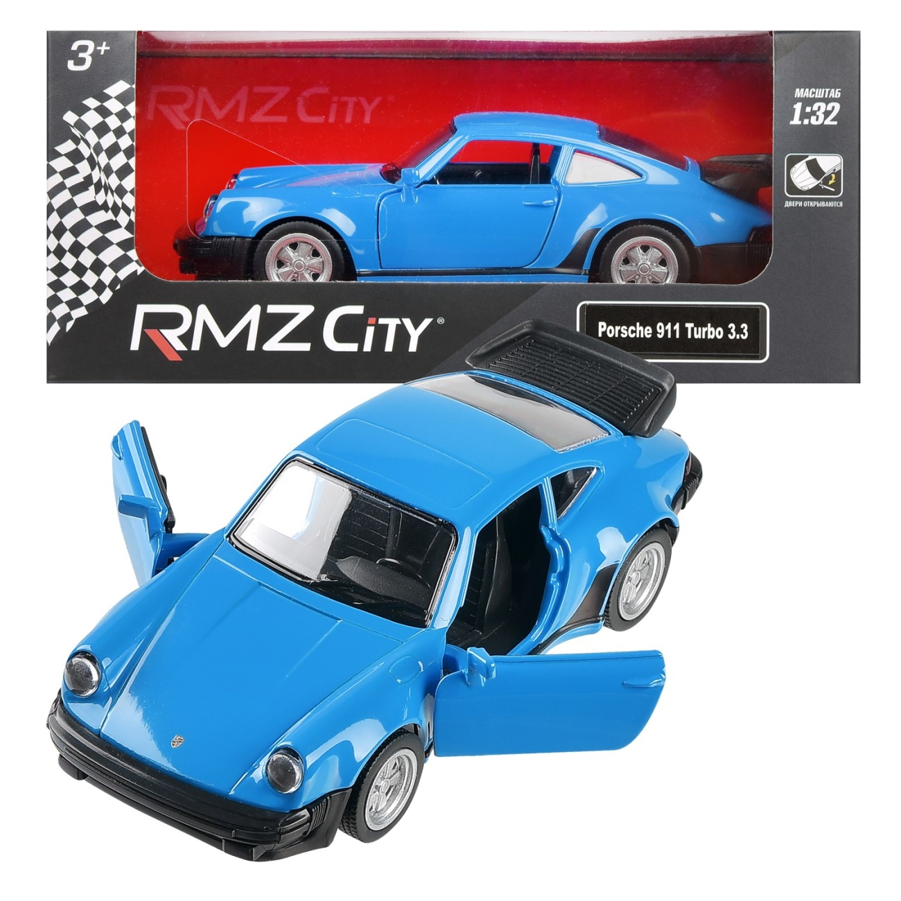 Машина металл. RMZ City серия 1:32 Porsche 930 Turbo (1975-1989) синий цвет, инерция, открытие дверий Uni-Fortune 554064BL