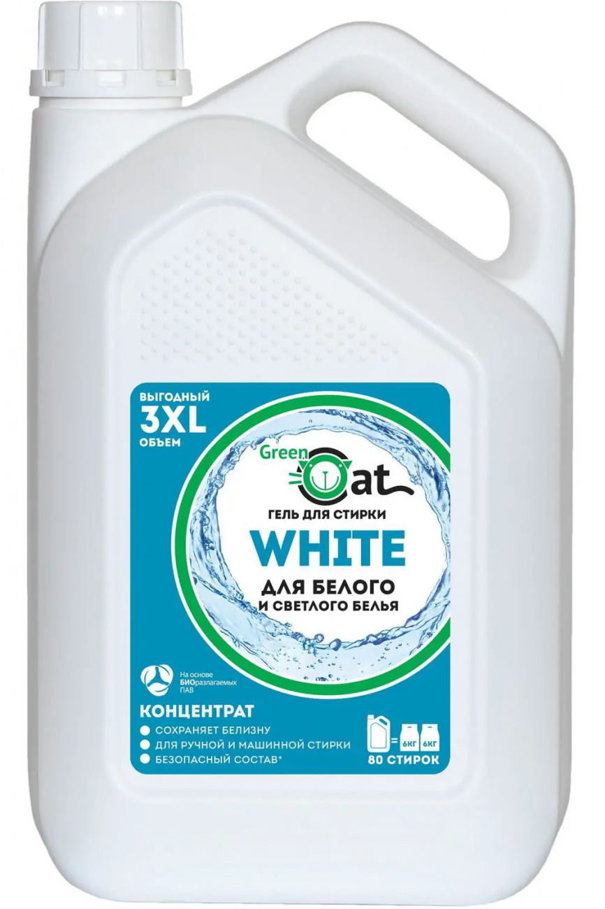 Гель для стирки GREEN CAT белого белья 3 л 4650058308496