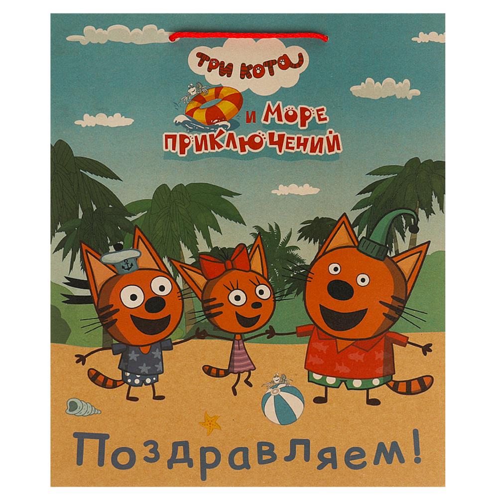 Пакет подарочный крафт Три Кота l, 26х32х14 см. Чудо праздник PL-109946-3СK