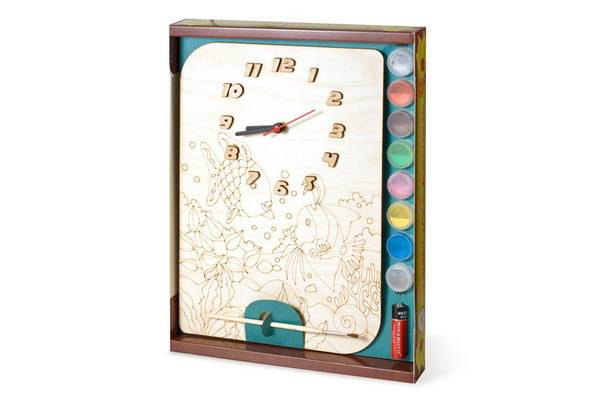 Часы с циферблатом под роспись "Рыбки" с красками ORIGAMI ДНИ122