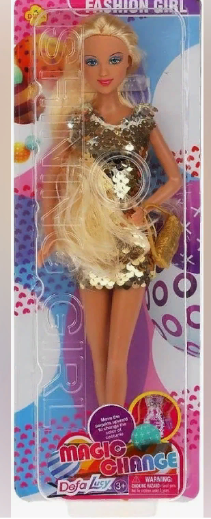 Кукла с золотистыми двусторонними пайетками, 1 аксессуар DEFA LUCY 8435a