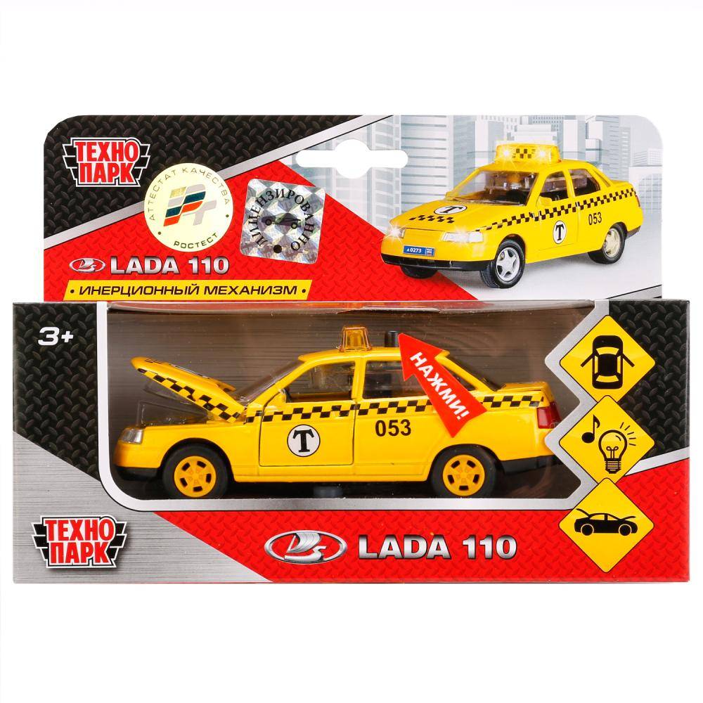 Машина металл. на инерции Lada 2110 Такси, свет/звук (открываются двери) Технопарк CT10-110-7