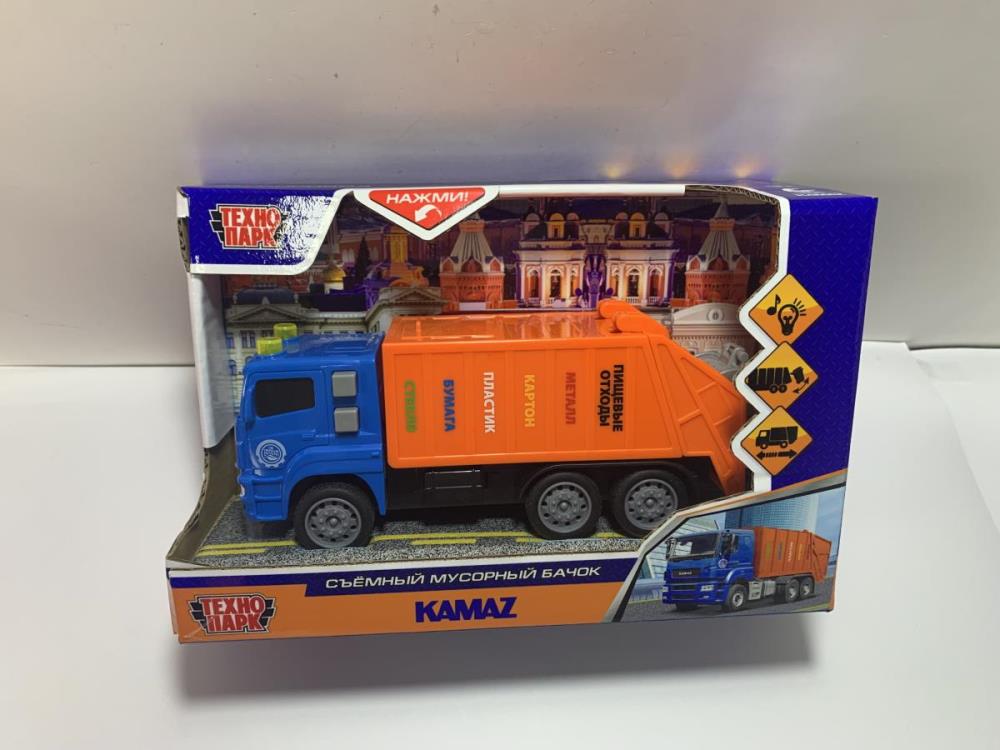 Машина "Камаз Мусоровоз" свет-звук, 17 см. бачок, синий, Технопарк KAMGARB-17PL-BUOG (72)