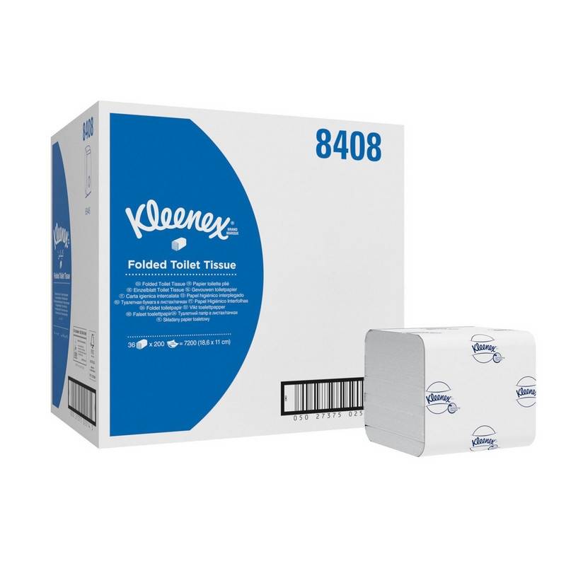 Бумага туалетная листовая д/дисп KK Kleenex 2сл бел 200лист 36 пач. 8408 Kimberly Clark 554697