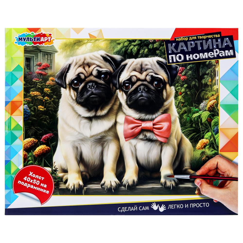 Холст по номерам 40х50 см. Мопсы MultiArt CANV40X50-115977