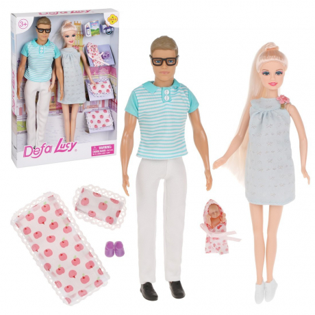 Набор игровой "Счастливая семья" 3 куклы, 5 предметов DEFA LUCY 8349b