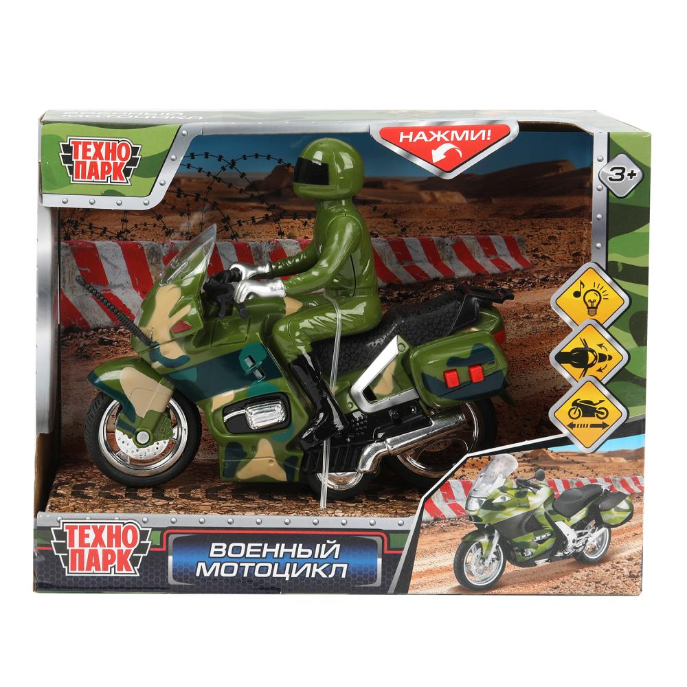 Модель свет-звук "Мотоцикл Военный" 15 см. 2 кнопки, камуфляж Технопарк MOTOFIG-15PLMIL-GN (48)