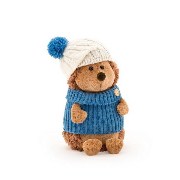 Ёжик Колюнчик в шапке с голубым помпоном 15 см Life, мягкая игрушка ORANGE OS605/15B