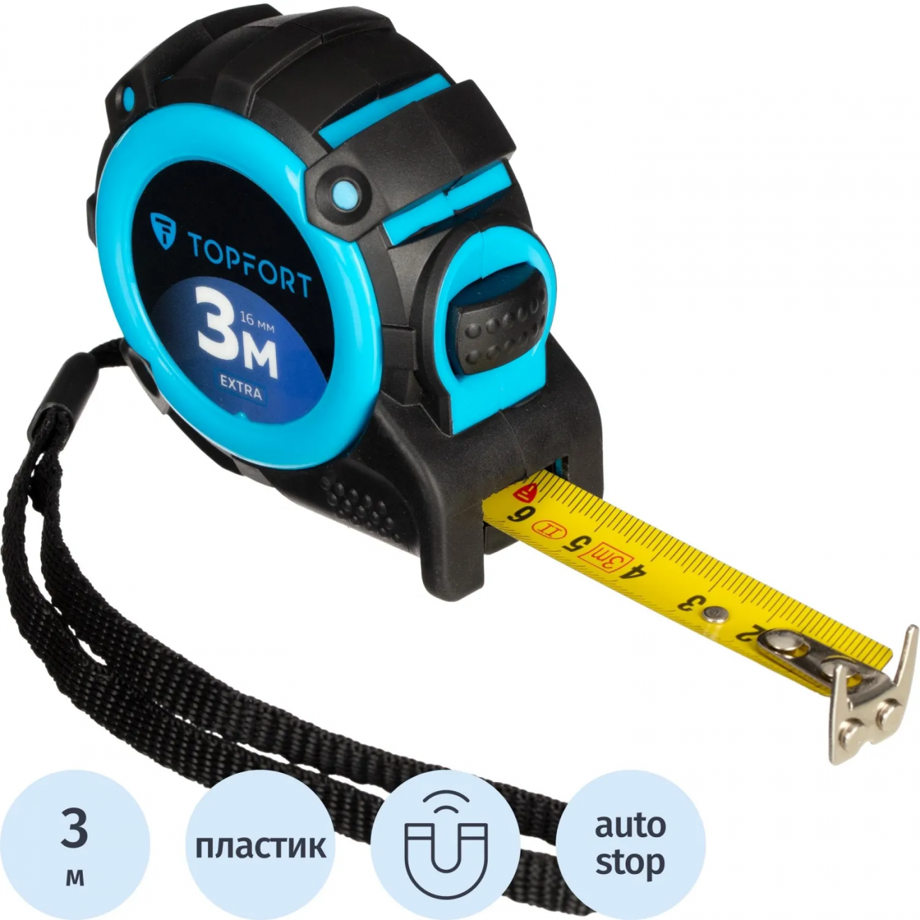 Рулетка 3мх16 мм с автостопом Topfort Extra 1990398