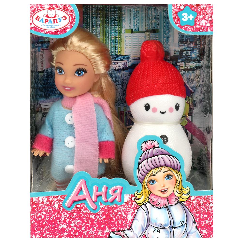 Кукла девочка Аня, зима, снеговик 12 см. Карапуз ANNA-W4-BB