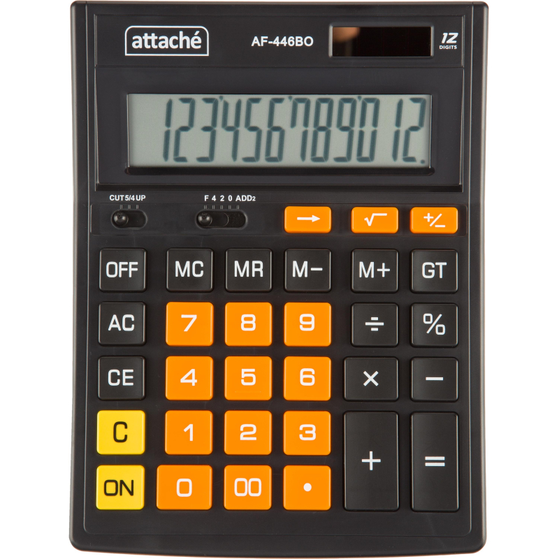 Калькулятор настольный полноразмерный Attache AF-446BO,12р,дв.пит,чрн-ор 1779740