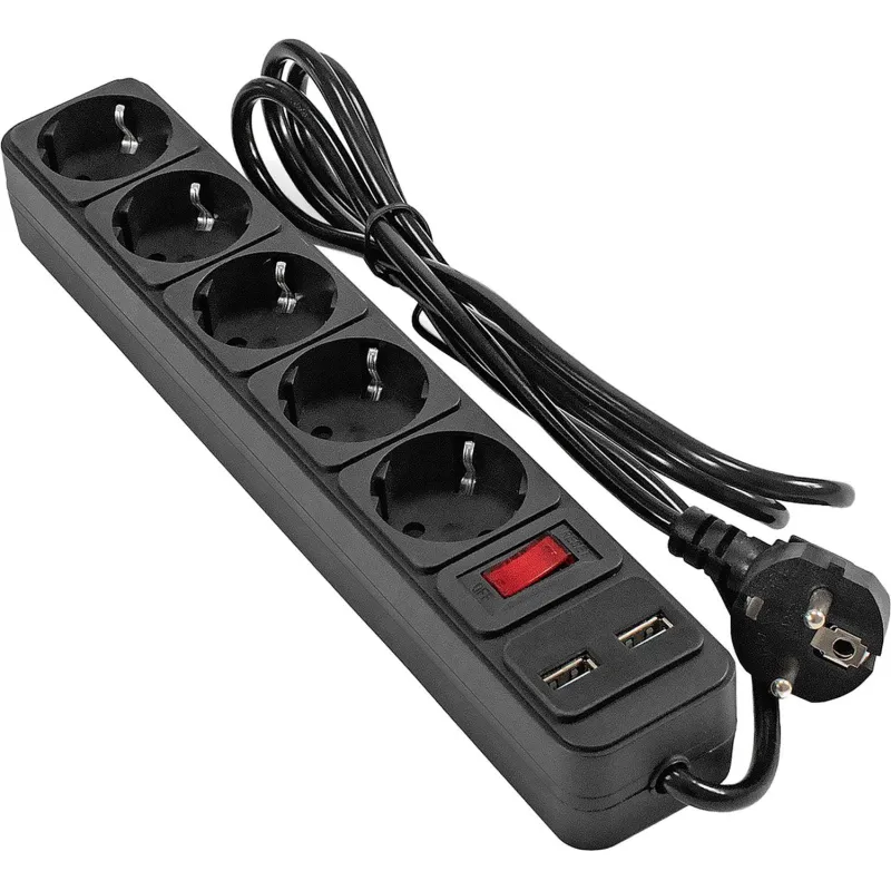 Сетевой фильтр ExeGate SP-5-USB-1.8B 5р/1,8м, 2 USB,черный(EX295490RUS) 2120951