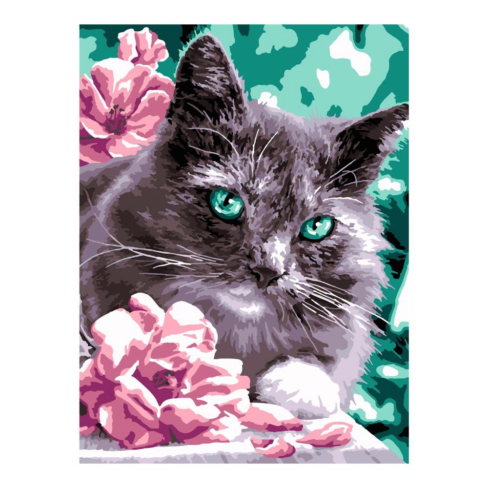 Набор д/творчества LORI Картина по номерам на картоне Котик в цветах 40х50 см Кпн-305