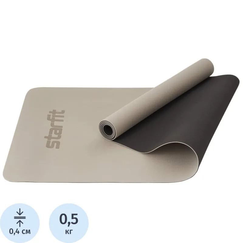 Коврик для йоги STARFIT FM-201 TPE, 0,4 см, 183x61см, черн/сер, ЦБ-00001689 2003228