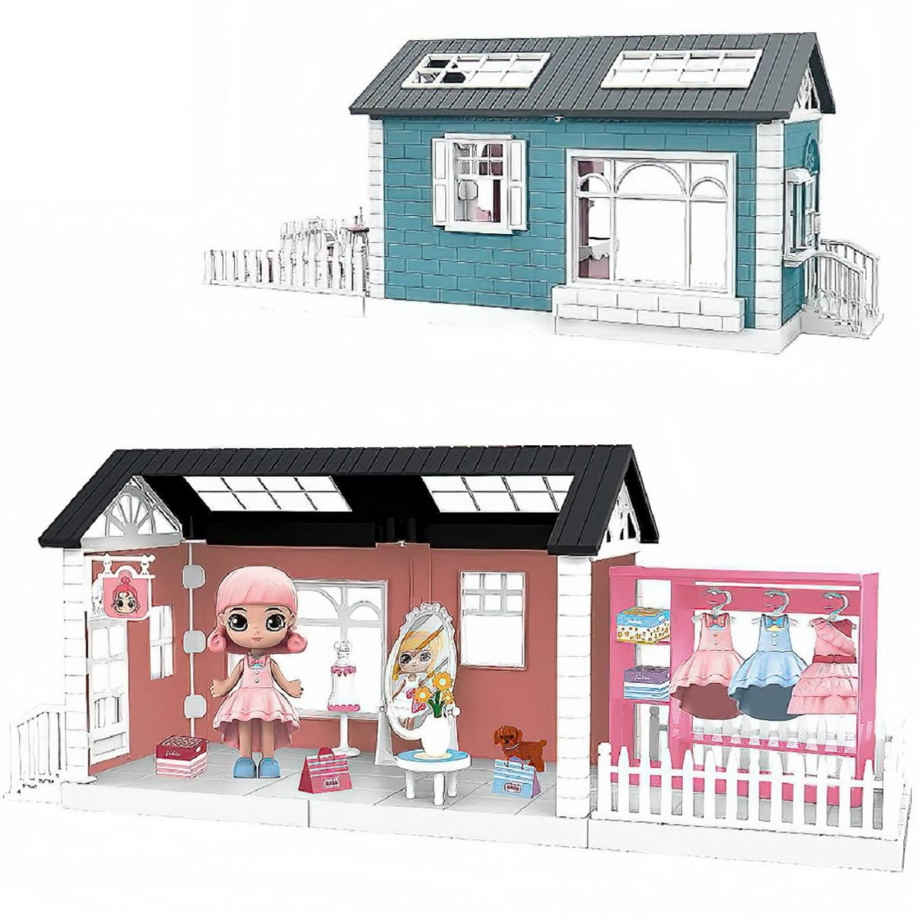 Игровой набор ABtoys Модульный домик, 3 секции с аксесс. розовый WZ-11411/розовый