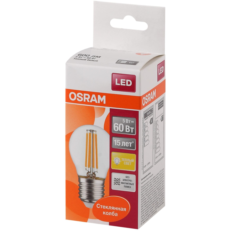 Лампа светодиодная OSRAM LSCLP60 CL 5W/827 230V FIL E27 FS1 1894932 4058075212510