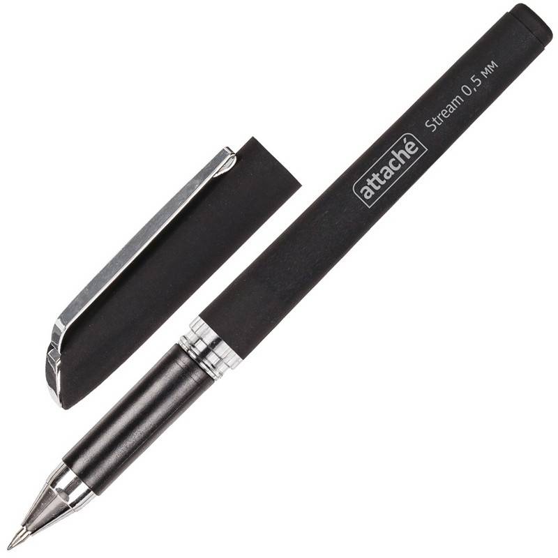 Ручка гелевая Attache Stream черный, 0,5мм нубук. корпус, метал. клип 258073