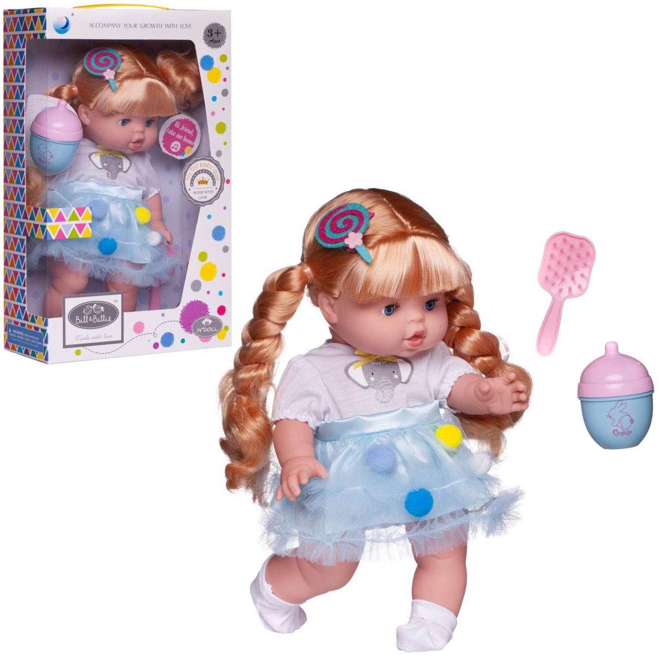 Пупс-кукла Junfa Baby Ardana в платье с бледно-голубой, воздушной юбкой с аксесс. 32см WJ-21842