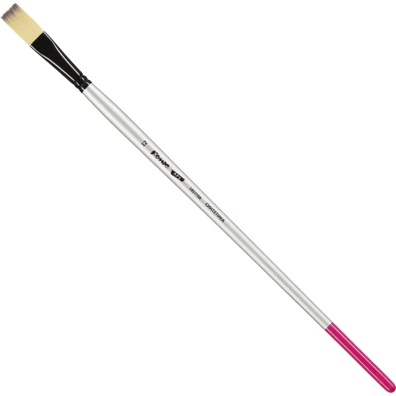 Кисть художественная Комус Арт синтетика средн.жест,плоск,№12,длинная ручка 1857708