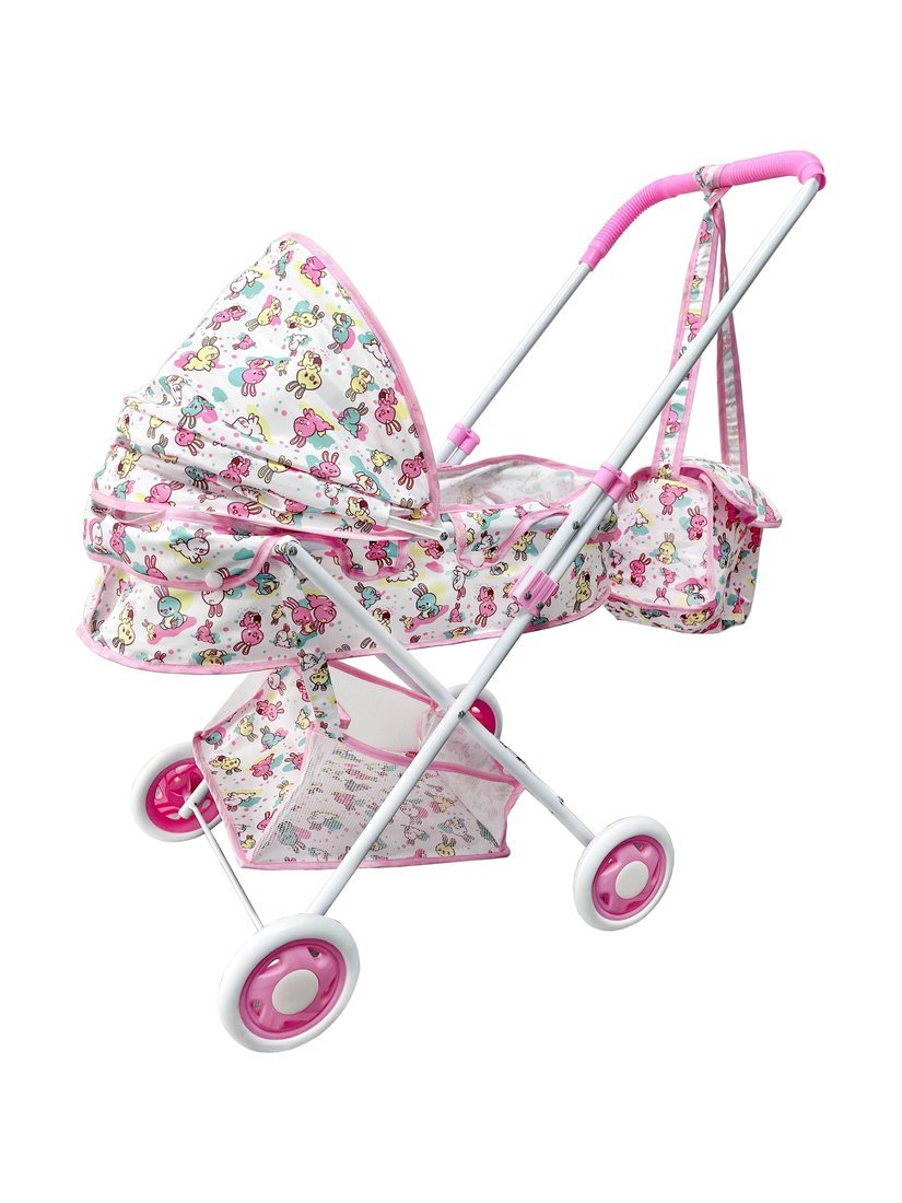 Коляска-люлька для кукол Зайчики с корзиной и сумкой, металл Yako Toys M1263-8F