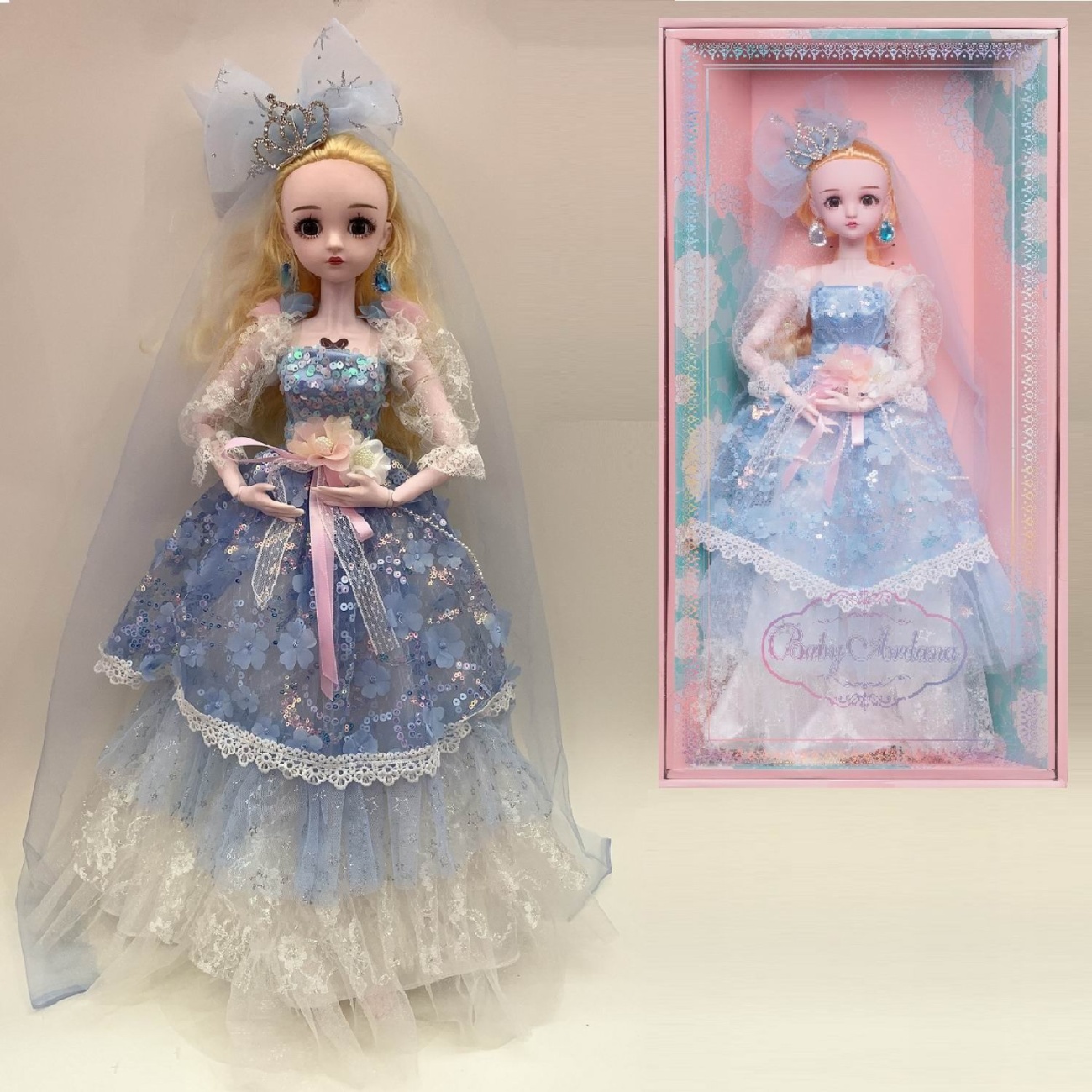 Кукла Junfa Ardana Princess 60 см с диадемой в роскошном длинном голубом платье WJ-36571/голубое