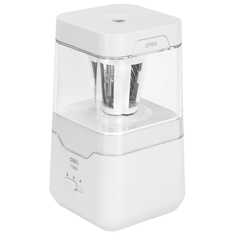 Точилка д/карандашей электрич. Deli, 1 отв., пластик ,батарея+ USB, белый 1471072 E71202