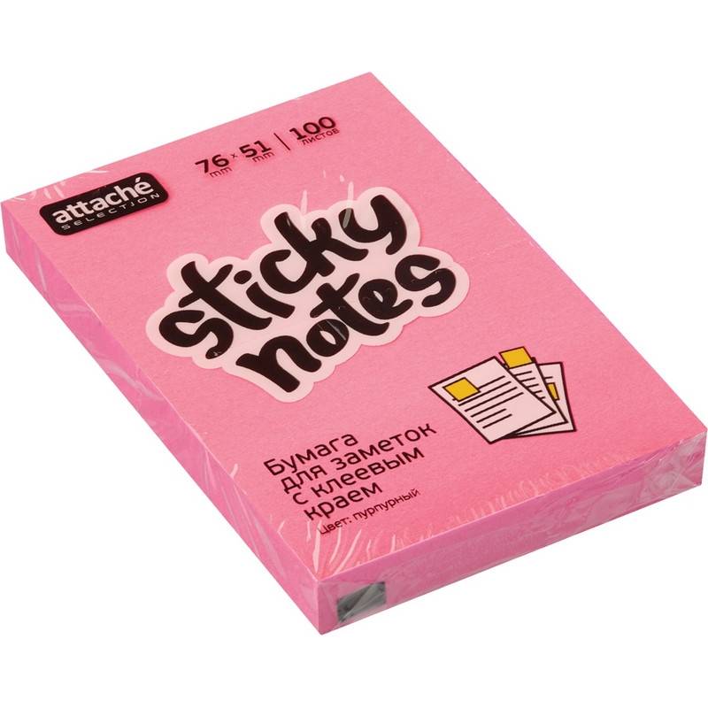 Стикеры Attache Selection 76x51 мм неоновые розовые (1 блок, 100 листов) 383710