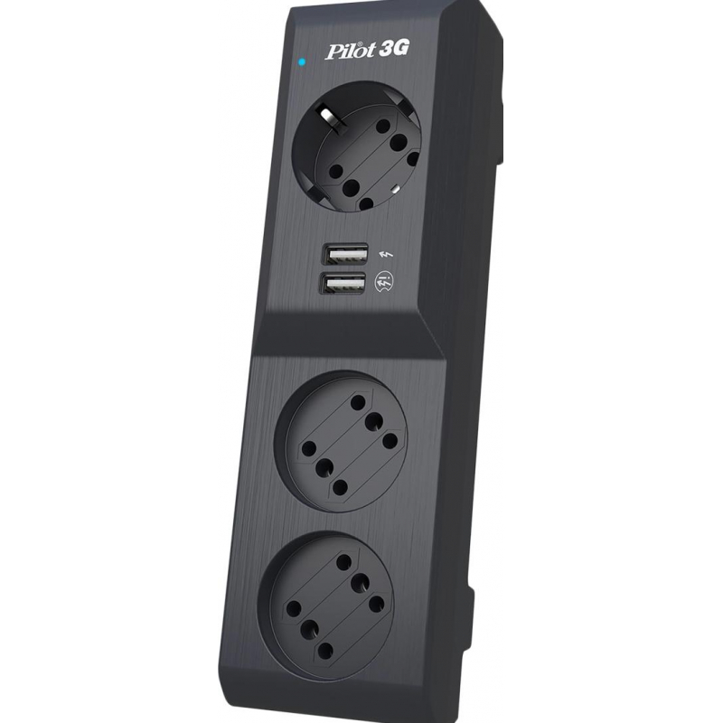 Сетевой фильтр PILOT 3G (3 евро+2 USB/1,8м/10А/150Дж/черный) ZIS Pilot 1412402