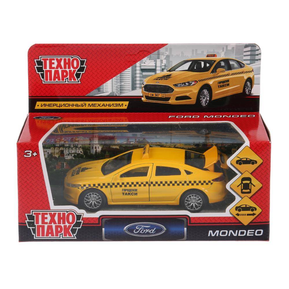 Машина металлическая "Ford Mondeo Такси" 12 см, открываются двери, багажник, инерционная Технопарк MONDEO-T