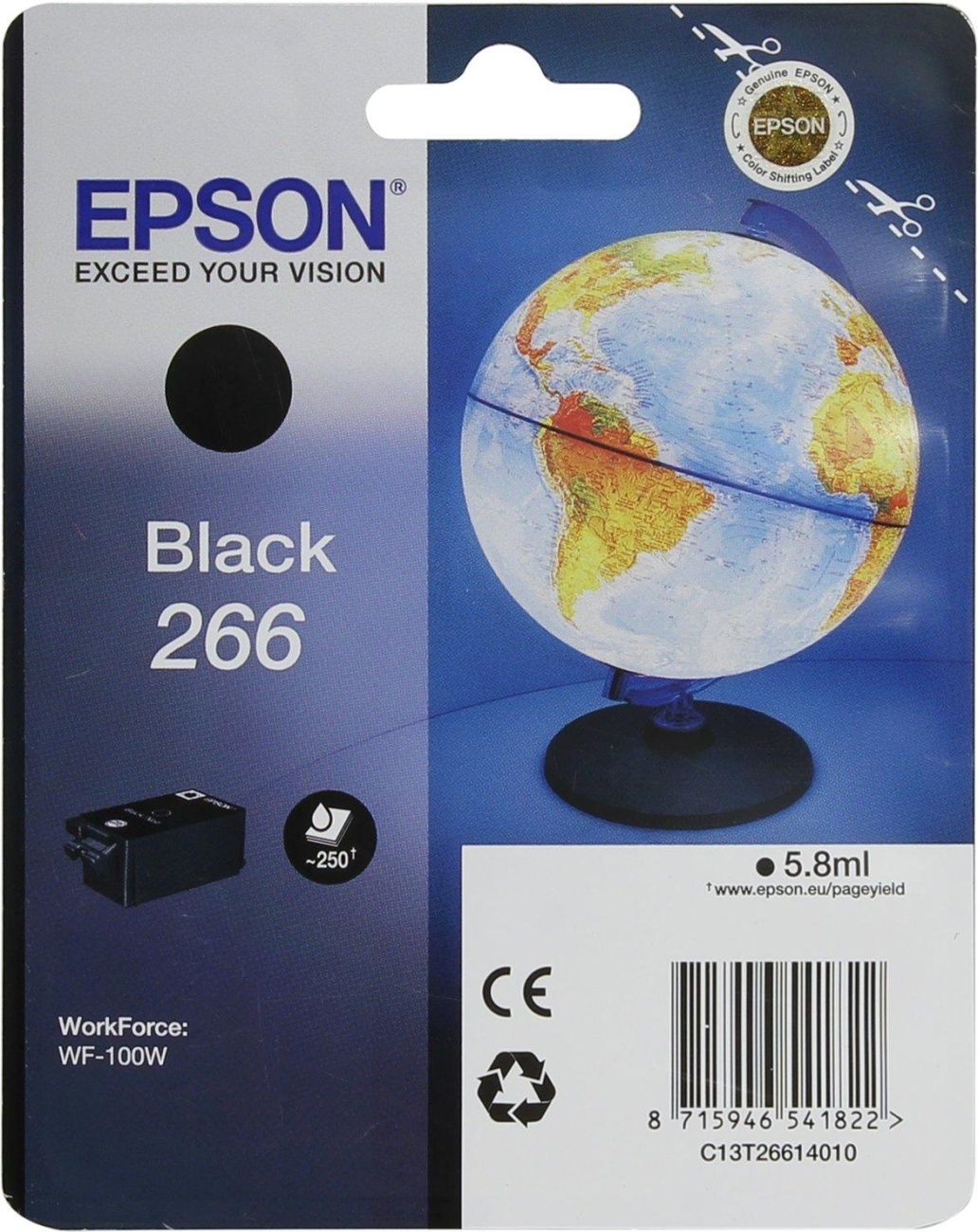 Картридж струйный Epson T266 C13T26614010 чер. для WF-100 1043457