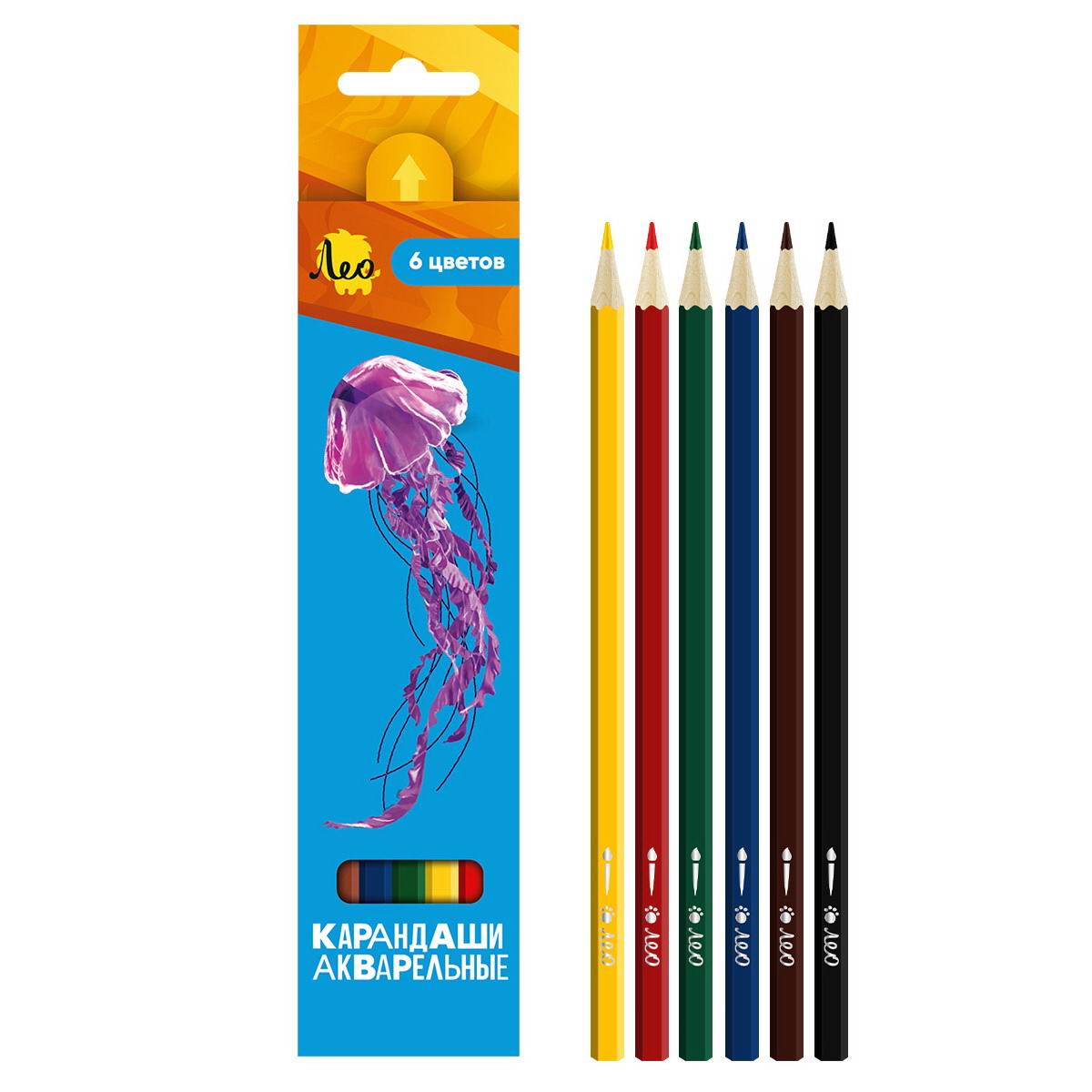 Набор акварельных карандашей Лео Ярко 6 цветов LBSWP-06