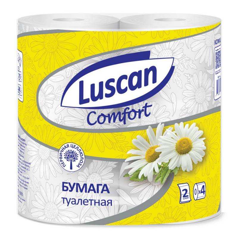 Бумага туалетная Luscan Comfort 2-слойная белая с ароматом ромашки (4 рулона в уп) 1178131