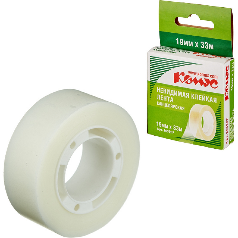 Клейкая лента канцелярская Комус 19x33 невидимая 265907