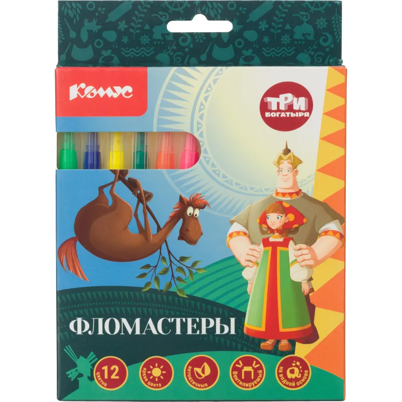 Фломастеры Три Богатыря набор 12 цветов Комус 1902066