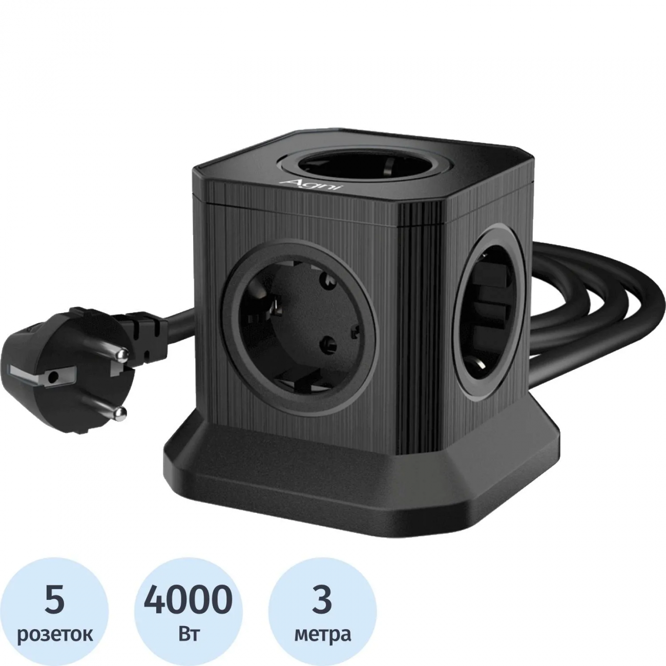 Сетевой фильтр AGNI 5р/3м,черный(TP-VE4U5E-3m-black) 2444467